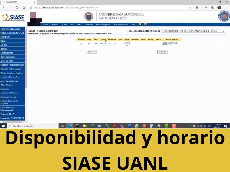 Disponibilidad y horario siase uanl