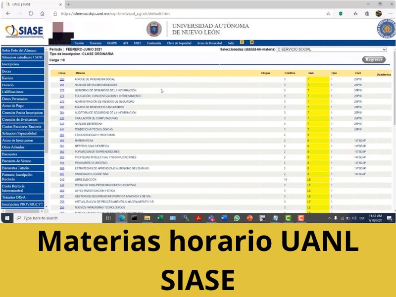 Materias horario uanl siase